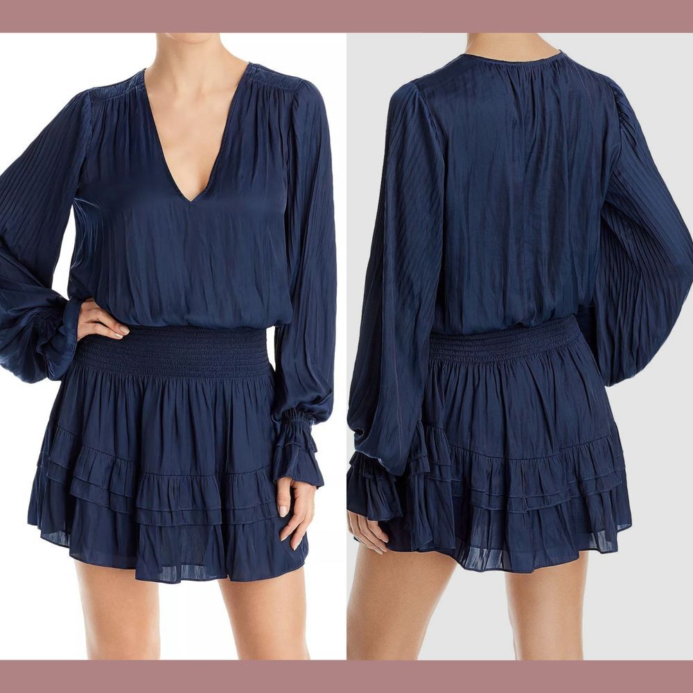 NWT $525 Ramy Brook [ XS ] Marina‎ Mini Dress in Navy Blue  Long SLEEVE